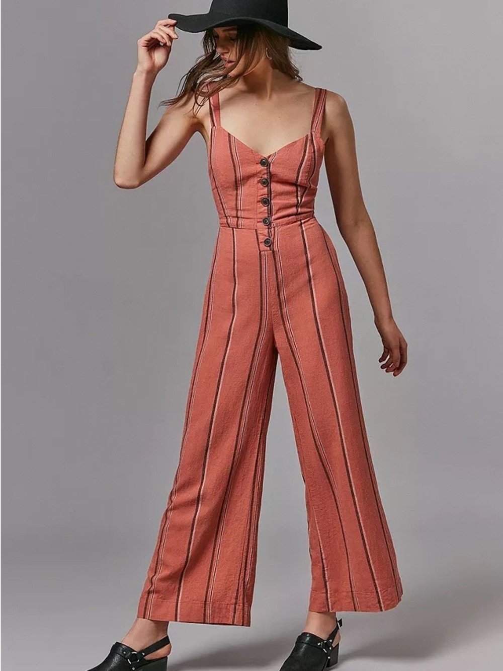 Urban Outfitters Ashley Salmon-Striped Tie Back Wide Leg Jumpsuit Size Small
